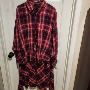 Ashley Stewart red plaid long sleeve shirt dress holiday party christmas 16